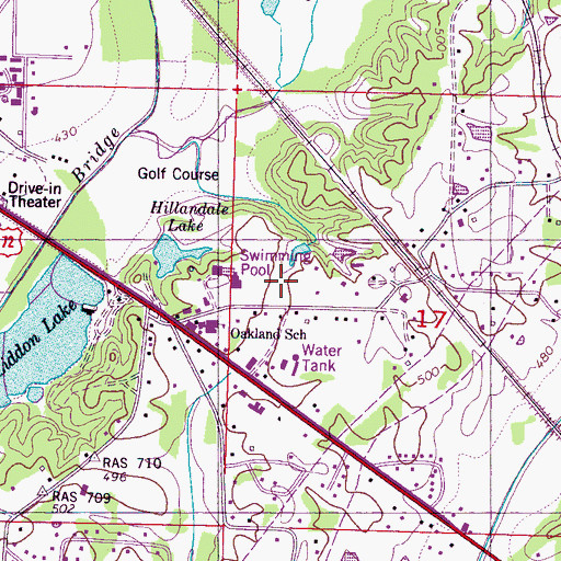 Topographic Map of Hillandale Country Club, MS
