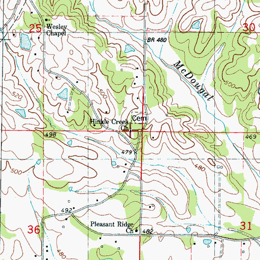 Topographic Map of Hinkle Creek Baptist Church, MS