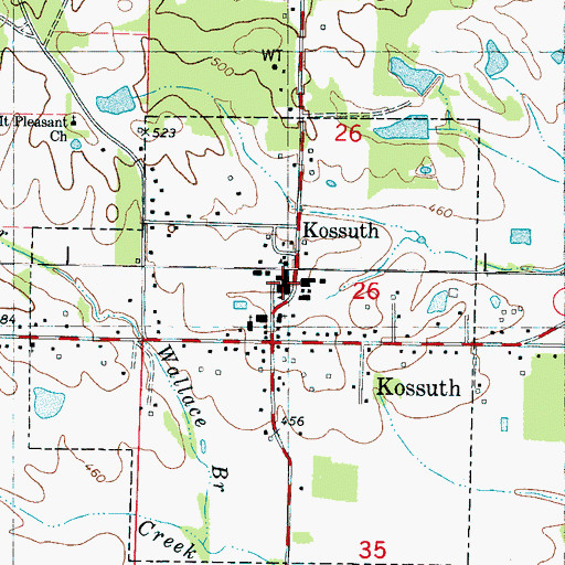Topographic Map of Kossuth High School, MS