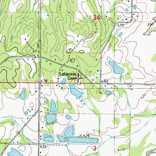 Topographic Map of Lebanon Cemetery, MS