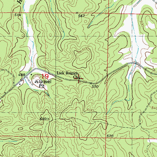 Topographic Map of Lick Branch Church, MS
