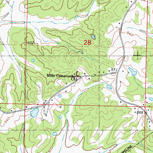 Topographic Map of Mills Community Church, MS