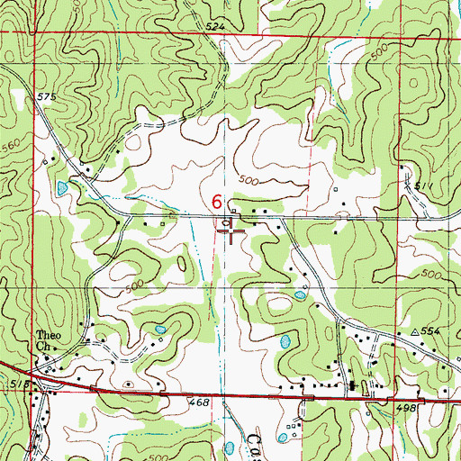 Topographic Map of Moccasin School (historical), MS