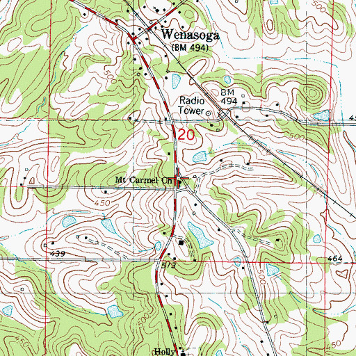 Topographic Map of Mount Carmel Methodist Church, MS