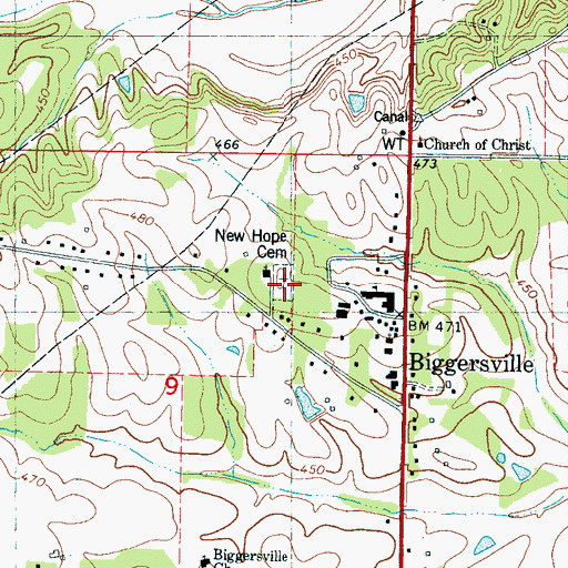 Topographic Map of New Hope Cemetery, MS