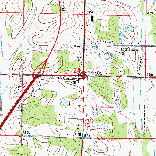 Topographic Map of North Corinth Baptist Church, MS