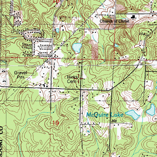 Topographic Map of Hicks Cemetery, AR