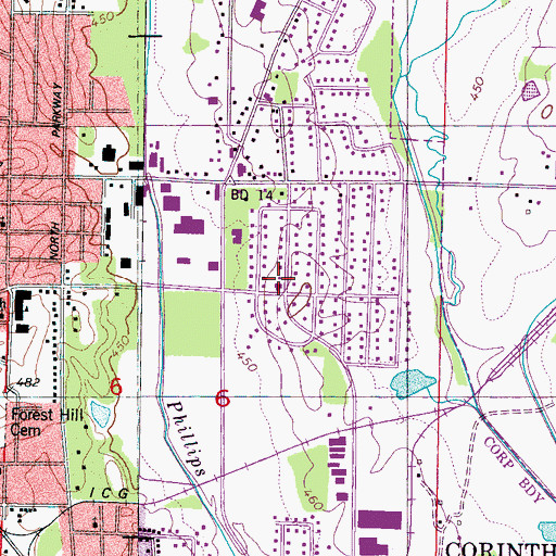 Topographic Map of Pinecrest Baptist Church, MS