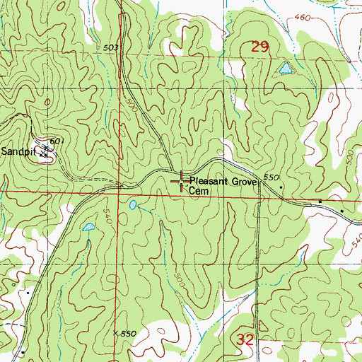 Topographic Map of Pleasant Grove Cemetery, MS