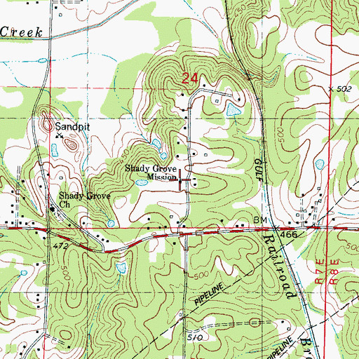 Topographic Map of Shady Grove Mission, MS