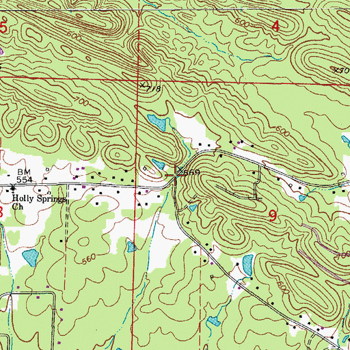 Topographic Map of Holly Springs, AR