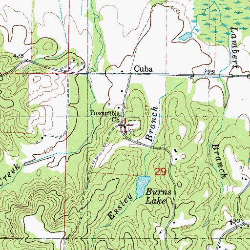 Topographic Map of Tuscumbia Baptist Church, MS