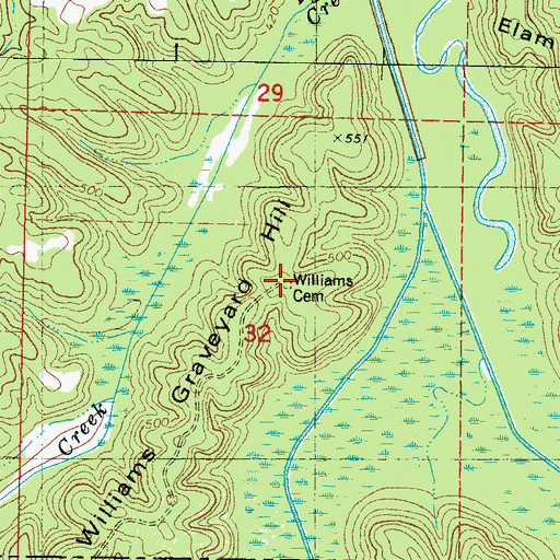 Topographic Map of Williams Cemetery, MS