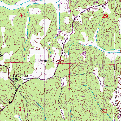 Topographic Map of Zion School (historical), MS