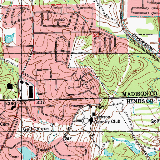 Topographic Map of Country Club Woods, MS