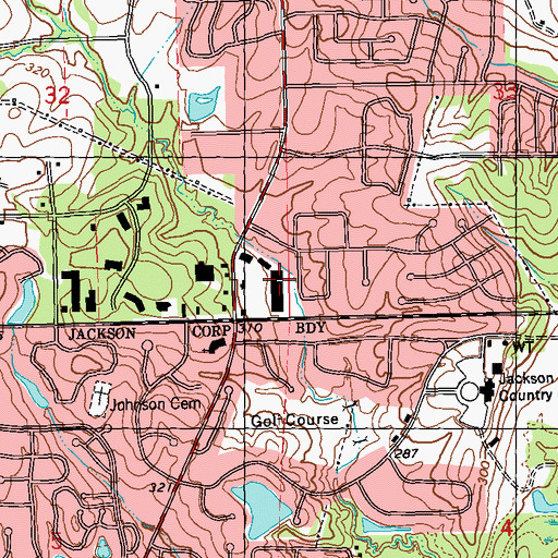 Topographic Map of Country Club Village Shopping Center, MS