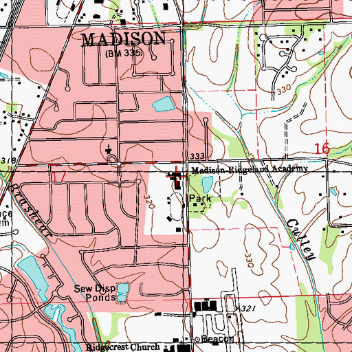 Topographic Map of Madison-Ridgeland Academy, MS