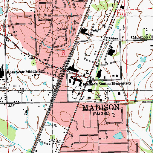 Topographic Map of Madison-Ridgeland High School, MS