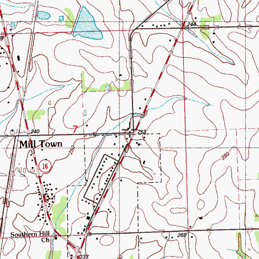 Topographic Map of Milltown, MS