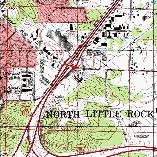 Topographic Map of Hunt Valley Center Shopping Center, AR