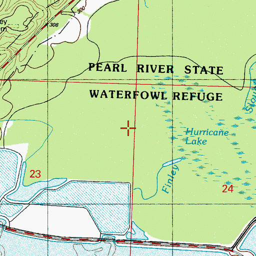 Topographic Map of Pearl River State Waterfowl Refuge, MS