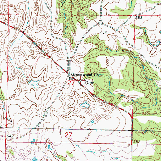 Topographic Map of Greenwood Cemetery, MS