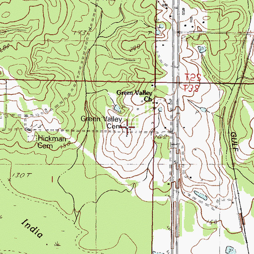 Topographic Map of Green Valley Cemetery, MS