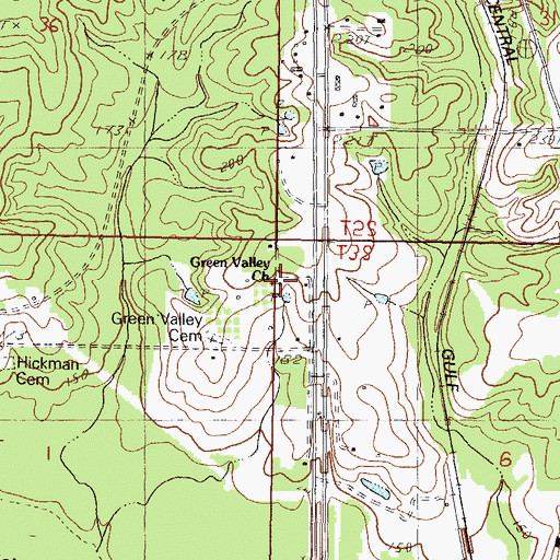 Topographic Map of Green Valley Church, MS