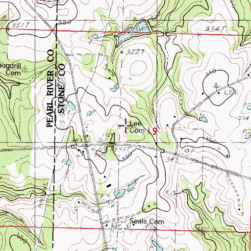 Topographic Map of Lee Cemetery, MS