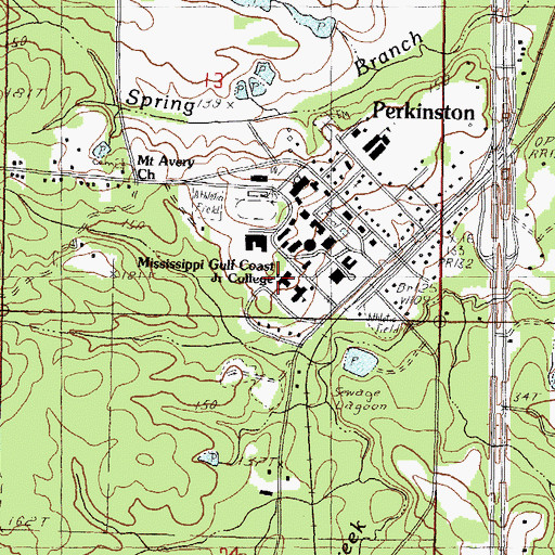 Topographic Map of Mississippi Gulf Coast Community College - Perkinston Campus, MS