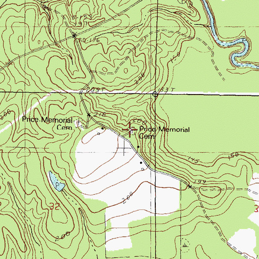 Topographic Map of Price Memorial Cemetery, MS