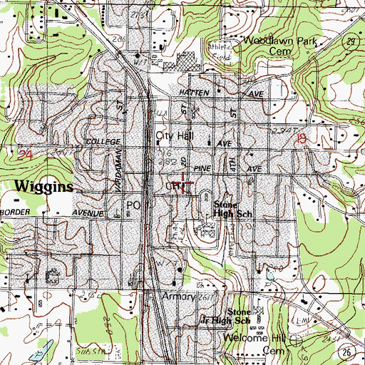 Topographic Map of Stone County Courthouse, MS