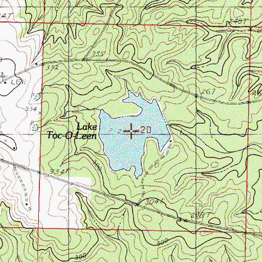 Topographic Map of Lake Toc-O-Leen, MS