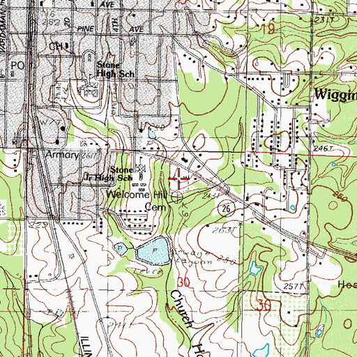Topographic Map of Welcome Hill Cemetery, MS