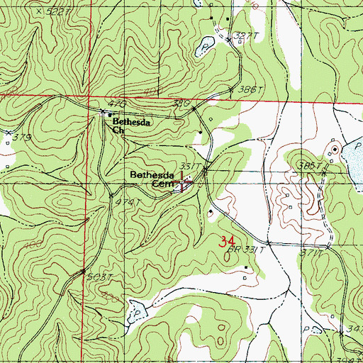 Topographic Map of Bethesda Cemetery, MS