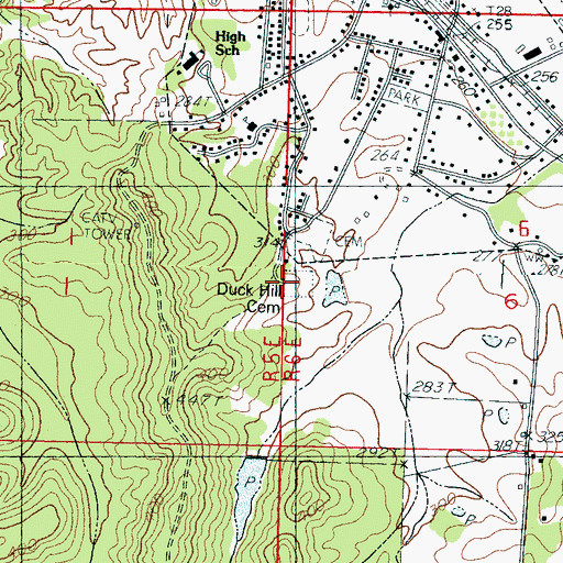 Topographic Map of Duck Hill Cemetery, MS