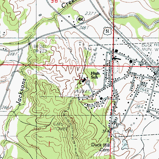 Topographic Map of Duck Hill High School, MS