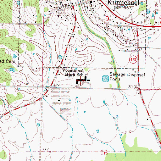 Topographic Map of Kilmichael Vocational High School, MS