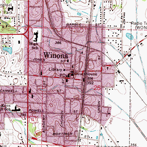 Topographic Map of Montgomery County Courthouse, MS