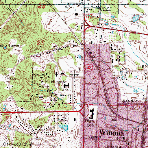 Topographic Map of North Winona Baptist Church, MS