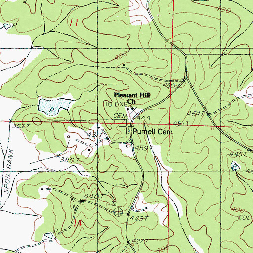 Topographic Map of Purnell Cemetery, MS