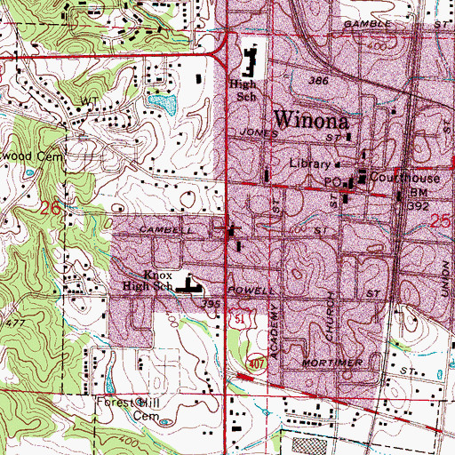 Topographic Map of Winona Baptist Church, MS