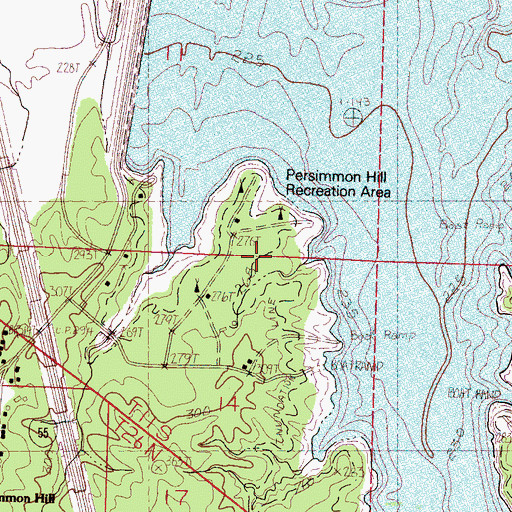 Topographic Map of Persimmon Hill Recreation Area, MS