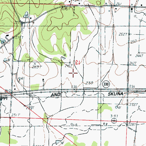 Topographic Map of Post Oak (historical), MS