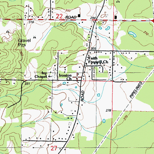 Topographic Map of Ironton Church, AR