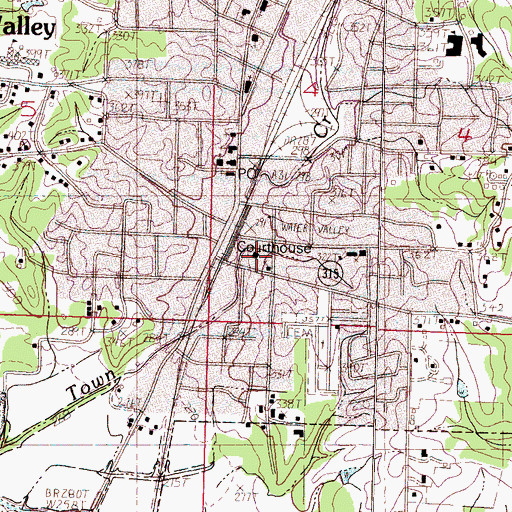 Topographic Map of Yalobusha County Courthouse, MS