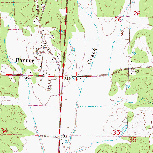 Topographic Map of Banner Baptist Church, MS