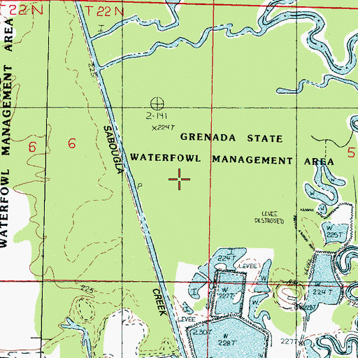 Topographic Map of Grenada State Waterfowl Management Area, MS