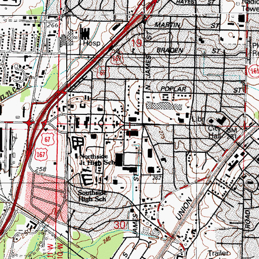 Topographic Map of Jackson Square Shopping Center, AR