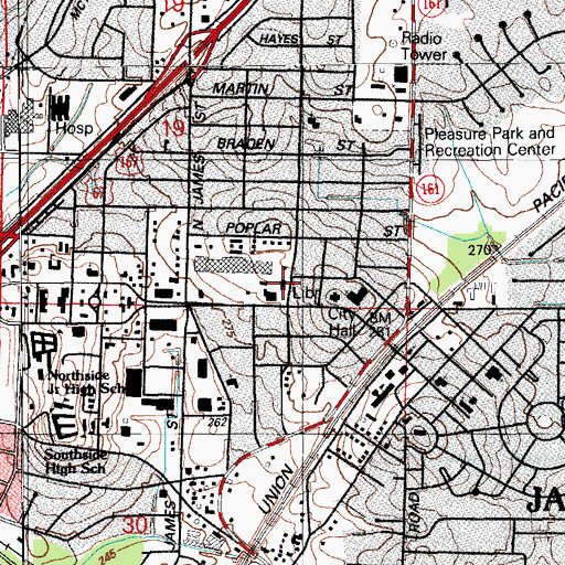 Topographic Map of Jacksonville Branch Library, AR
